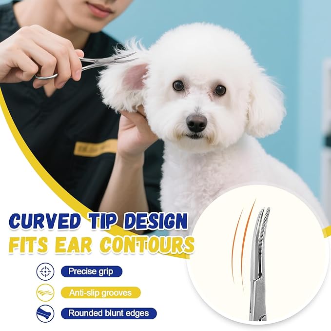 Dog Ear Hair Removal Kit – Ear Powder, Safety Round Tip Scissors & Locking Tweezers – At-Home Grooming Set for Hair Plucking, Wax Removal & Odor Control – Ideal for Poodles & Doodles