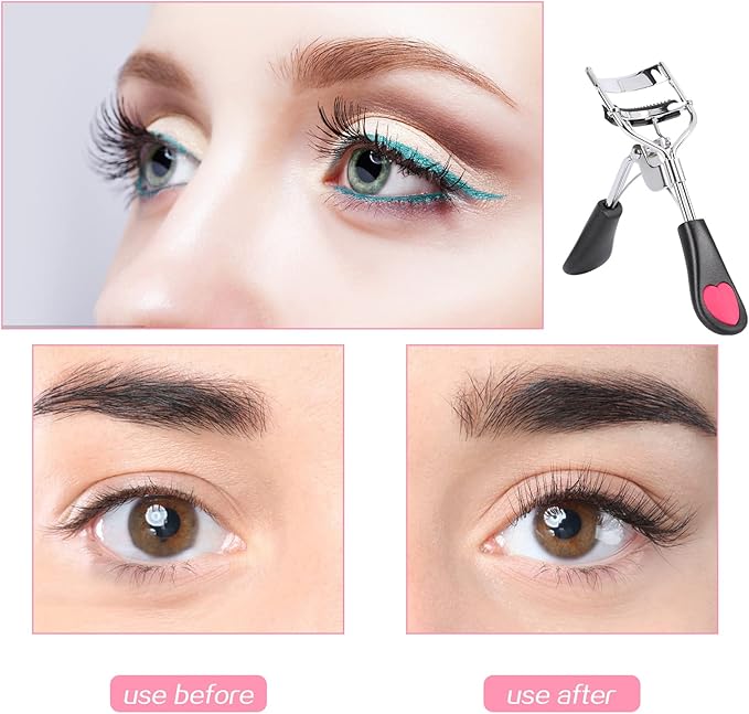 Eyelash Curlers with Comb,2 Pcs Eye Lash Curler Lash Tool Built in Comb Mini Makeup Lash Separator Tool Portable False Eyelashes Accessory (Black & Pink)