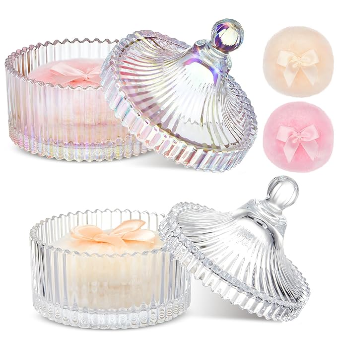 Tioncy 4 Pcs Large Body Powder Puff and Container Extra Large Body Powder Puff Dish Soft Washable Reusable Fluffy Makeup Sponge Wet Dry(Simple,Dazzling and Clear)