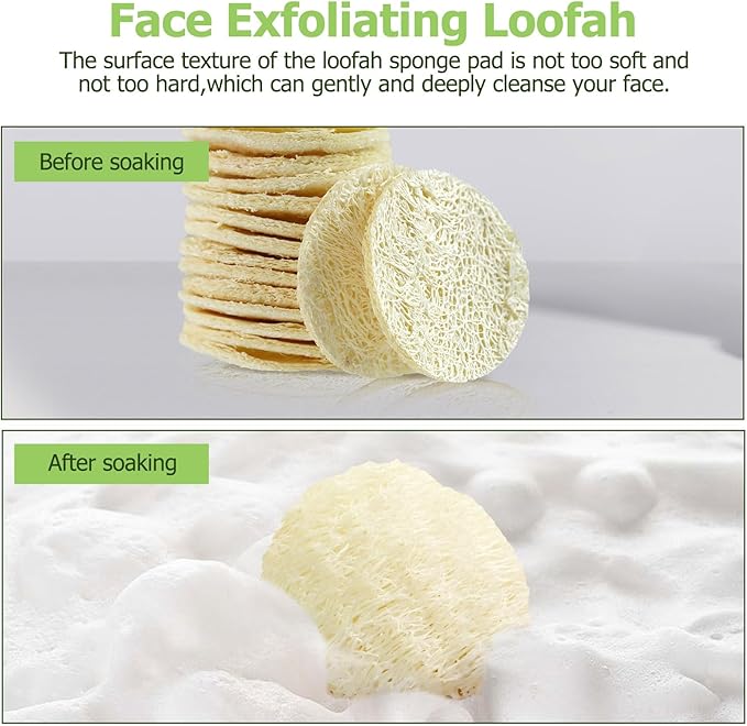 36 Pack Natural Loofah Sponge Exfoliating Face Pads, Facial Body Scrubbers Pad, When Bath Shower and Spa, Loofa Sponges Brush Scrub, Bulk Loofahs Scrubber, Cleansing Skin for Women and Men