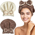 Jseng Microfiber Hair Towel Caps for Women with Cute Bowtie, 2Packs Fast Drying Hair Towel Caps for Curly Long Wet Hair Anti Frizz