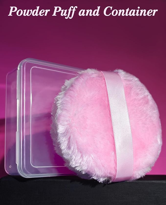 4" Large Powder Puff, Soft Fluffy Dusting Powder Puff for Body with Case, Even Application, Washable, Travel Size, Pink