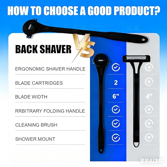Back& Body Shaver for Men,Back Hair Trimmer for Men with Long Bendable Ergonomic Silicone Handle,10 of The Wet or Dry Disposable Razor Blades,Bath Brush Included(Black)