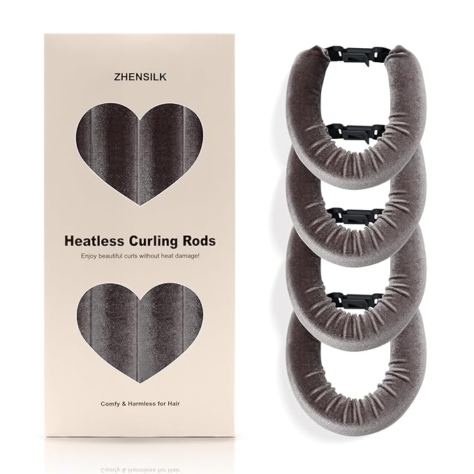 Heatless Hair Curler Set – 4PCS Velvet Overnight Blowout Rods for Heatless Curls, Jumbo Flexible Curling Rods to Sleep In, No Heat Curling Tools for Natural Waves and Curls Brown
