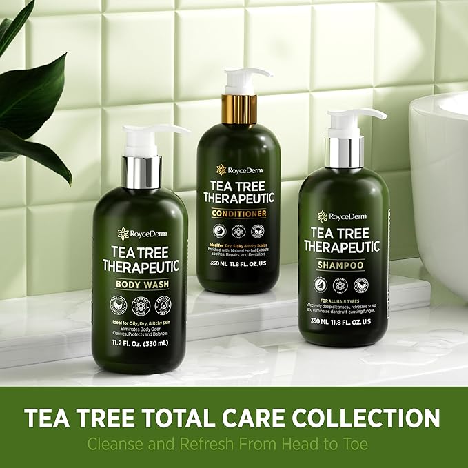 Roycederm Tea Tree Therapeutic Body Wash & Soap – Antibacterial Body Wash Odor Control Cleanser for Oily, Dry & Itchy Skin – Made in USA, 11.8 fl oz