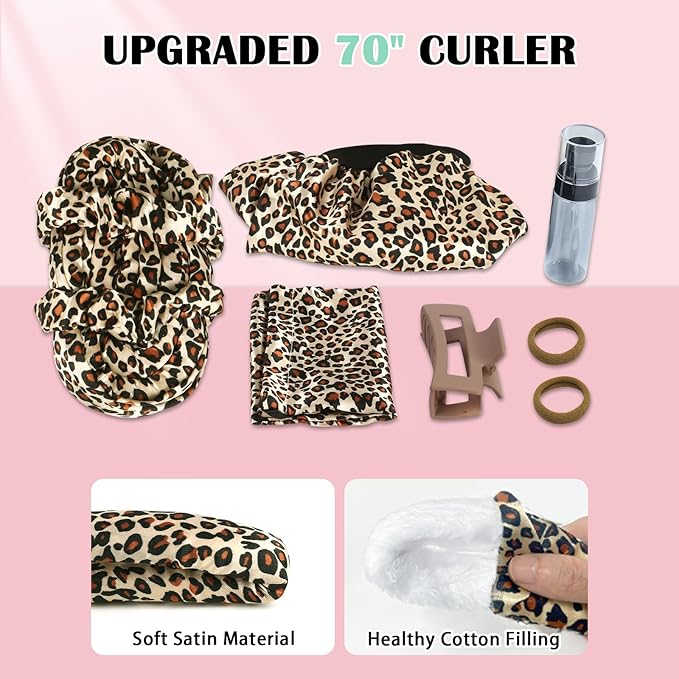 9 PCS Satin Heatless Curls Overnight Hair Curlers to Sleep In Hair Curler Rollers No Heat Hair Wrap for Curls Headband, 70" Satin Heatless Curling Rod Set for Women Long Waves Hair Volume