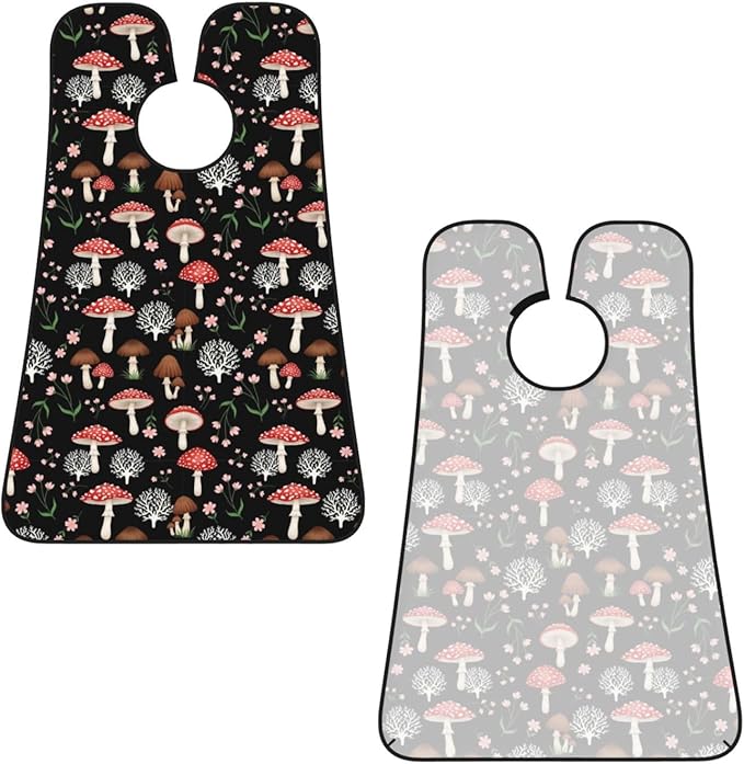 Beard Bib Apron for Men Shaving, Waterproof Non-Stick Hair Catcher with Suction Cups, Grooming Essential for Dad Husband, Cool Fall Leaves Red Mushrooms Black Shave Bib