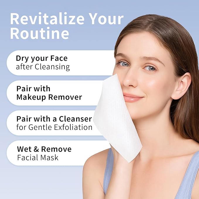 Face Towels, Disposable Biodegradable Clean Facial Towelette for Sensitive Skin, Lint- free Face Cloths for Makeup Remover, Ultra Soft Dry Wipes, Skincare Women Cleansing 240 Count