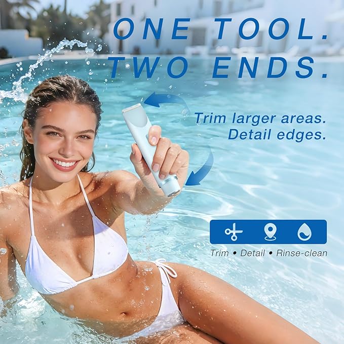 Bikini Trimmer for Women, Dual-Ended Electric Razor Personal Shaver for Bikini Line & Pubic Hair, Waterproof USB-C Rechargeable Body & Face Trimmer for Underarms & Legs (Sky Blue)