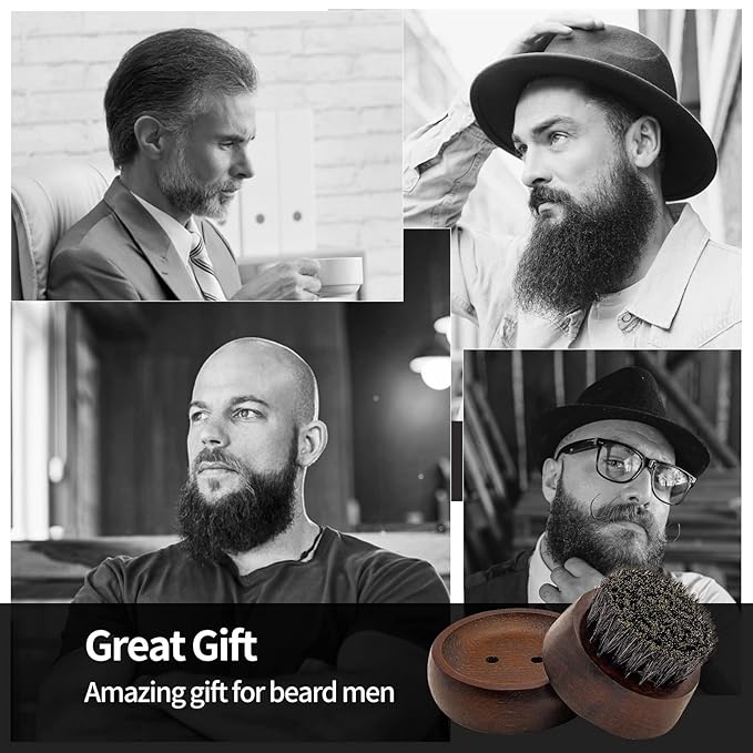 Beard Brush for Men - 100% Boar Bristle Beard Brush, Comes with Solid Wood Base - Mastering The Beards of Men All Over The World
