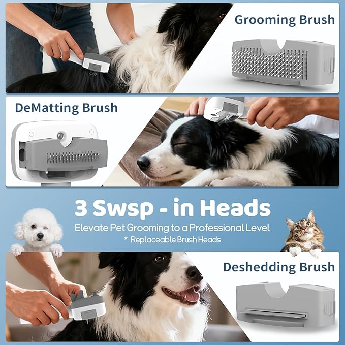 Dog Grooming Vacuum with 2L Dust Cup & 13000Pa Suction, 5-in-1 Low Noise Pet Grooming Kit with Clipper & Steam Brush for Shedding, Dog Vacuum for Dogs and Cats (Grey)