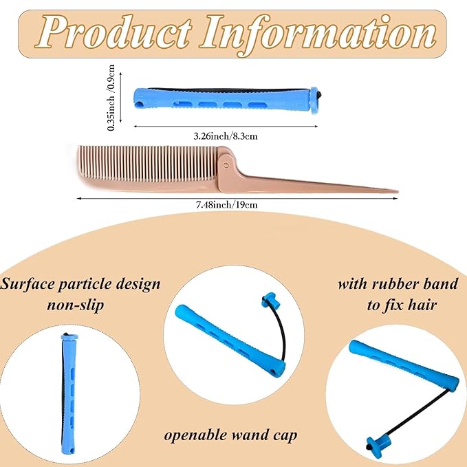 Perm Rods Set for Natural Hair - 36pcs Blue Cold Wave Rods Plastic Hair Rollers for Short Long Hair Curling Rod with Rat Tail Comb(36pcs Blue)