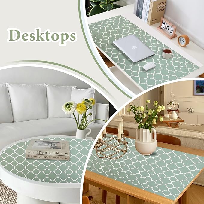 Shelf Liners for Kitchen Cabinets Non Adhesive Drawer Liner 23.6in x 20FT Light Green Quatrefoil Thickened Shelf Liner Strong Non-Slip Easy to Clean Tool Box Refrigerator with Knife and Tape Measure