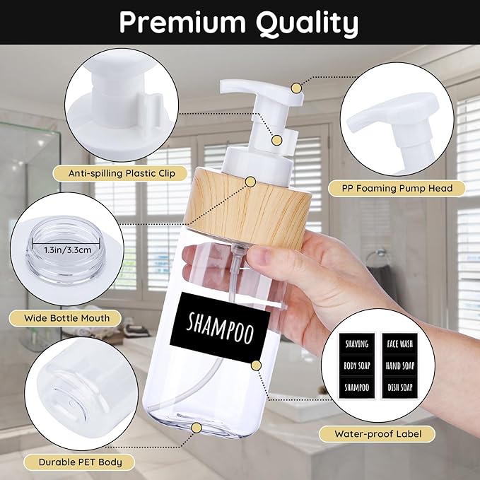 Segbeauty Foaming Hand Soap Dispenser Set, 4 Packs 16.9oz Farmhouse Decor Foaming Liquid Soap Dispenser, 500ml Empty Refillable Plastic Press Pump Bottle Container Bathroom Pump Dispensers Clear