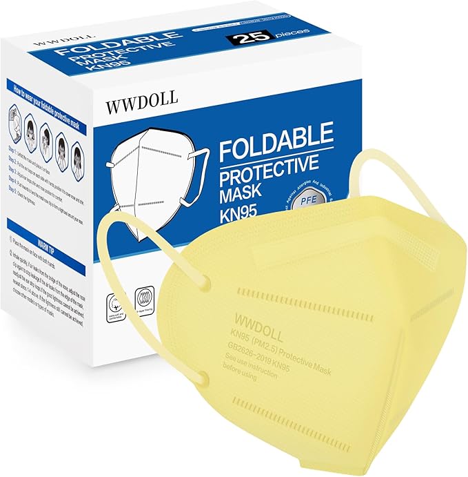WWDOLL KN95 Face Mask 25 Pack, 5-Layers Breathable KN95 Masks