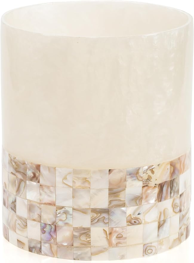 Creative Scents Milano Small Bathroom Trash Can 1.58 Gal / 6L - Decorative Bathroom Wastebasket with Beautiful Mother of Pearl Shells; Modern Round Waste Basket for Room, Bedroom or Living Room