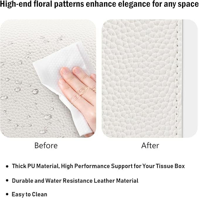 Tissue Box Cover PU Leather Tissue Holder Rectangle Facial Tissue Case Tissue Box Organizer Dispenser for Bathroom, Kitchen, Home, Office, Tabletop (White, Tall)
