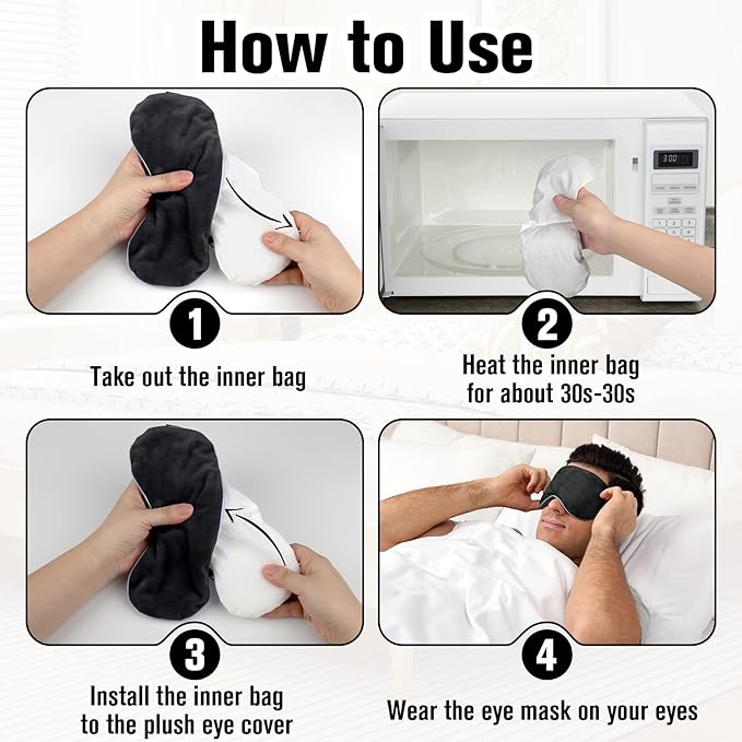 Heated Eye Mask Warm Compress for Eyes, Soothing Weighted Eye Mask for Sleeping, Microwave Moist Heating Pad Hot Compress for Eyes Relaxation, Reusable Sleep Mask for Home, Office (Black)