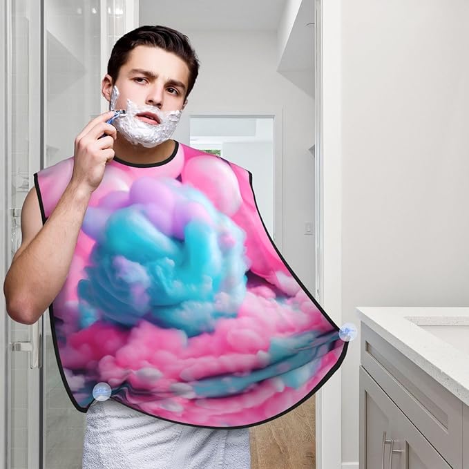 Pinks Cotton Candy Print Beard Bib Shaving Apron, Beard Hair Trimming Cape Gift For Dad