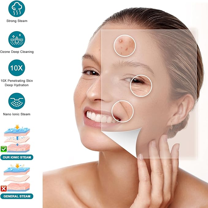 Facial Steamer, Nano Ionic Face Steamer for Facial Deep Cleaning Portable Ozone Steamer with Extendable 360° Rotating Arm, Humidifier for Home Salon Spa or Personal Care (Blue)