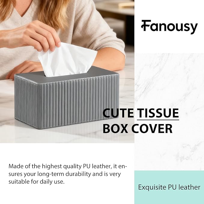 Larger Tissue Box Cover, Modern PU Leather Rectangular Facial Tissue Holder, Minimalist Tissue Organizer/Dispenser, Napkin Storage Box for Bathroom,Vanity Countertop, Nightstand, Office, Home Decor