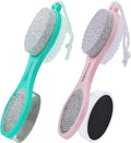 Foot File Callus Remover 5-in-1, 2 Pcs Feet Scraper Pedicure Tools with Pumice Stone, Scrubber Brush, Stainless Steel Foot Rasp and Sand Paper Debris Catcher, Multi Purpose, Pink Cyan