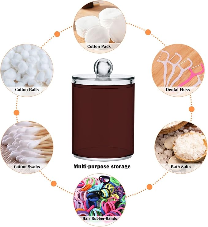 Indian Red Qtip Holder Organizer Dispenser Cotton Swabs Cans Plastic Jars with Lid Set 4 Pack Bathroom Storage Canister for Cotton Ball Floss Cotton Pads