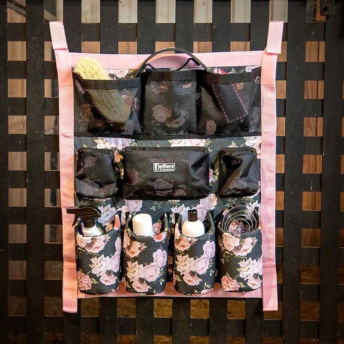 Jeffers Expression Trailer Door Caddy, Rose Garden – Equestrian Tack Organizer for Horse Supplies, Grooming Tools, Water Bottle – Padded Pockets with Hanging Straps for Stalls & Barns