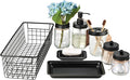 SheeChung 8PCS Bathroom Accessories Set Complete - Soap Dispenser, Mason Jar Toothbrush Holder, 2pcs Qtip Holders, Flower Vase, Soap Holder, Vanity Tray, Toilet Paper Storage, Bathroom Set-Black