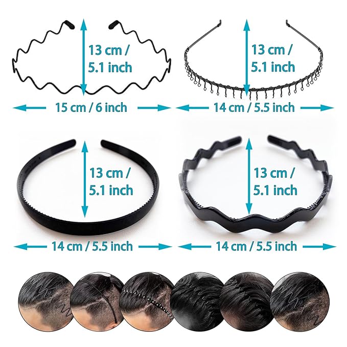 Metal Headbands for Men Fashion Head Band for Women, Wavy Headband Perfect for Outdoor Sports and Daily Use (10 Pack)