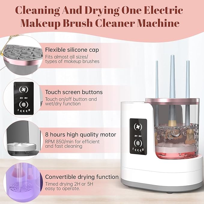 3 IN 1 Electric Makeup Brush Cleaner Machine With Makeup Brush Dryer-Holder-Portable Automatic USB Cosmetic Brushes Cleaner Tool for All Size Beauty Makeup Brush Set,Eyeshadow, Blush Brush (white)