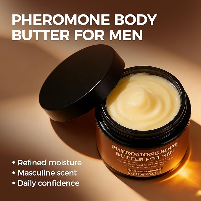Pheromone Body Butter For Men, Skin body butter for men with Shea Butter, Cocoa Butter & Coconut Oil, Alcohol-Free, Vega, Long-Lasting Masculine Scent, Non-Greasy