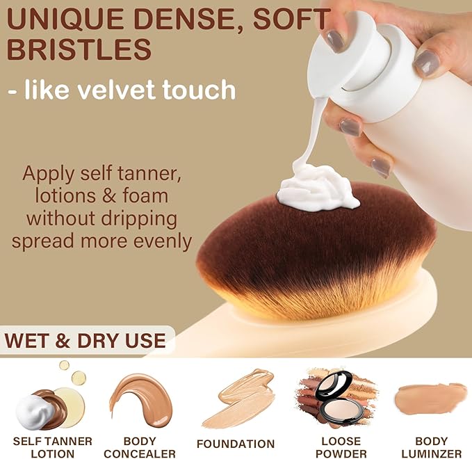 Lotion Applicator for Back, Feet, Long Handle Curved, Back Sunscreen Applicator for Kids, Women, Ultra Soft Bristles for Ultimate Comfy, Apply Cream Moisturizer, Self Tanner, Beige