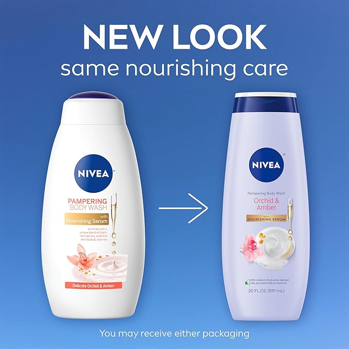 NIVEA Delicate Orchid and Amber Body Wash with Nourishing Serum, 20 Fl Oz Bottle (Pack of 2)