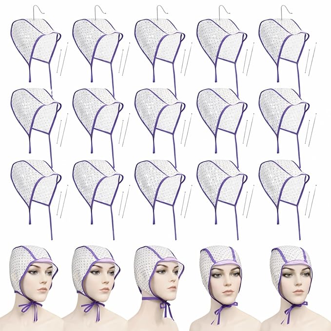 WILLBOND 20 Pcs Highlighting Caps, Hair Highlight Cap Bulk, Disposable Highlight Tipping Caps, Hair Coloring Dyeing Cap with 2 Pcs Metal Hooks for Salon Home, Highlighting Coloring Supplies (Purple)