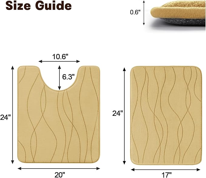 YIHOUSE Memory Foam Bathroom Rug Sets 2 Piece, Ultra Absorbent Bath Mat for Bathroom - Non-Slip Machine Washable & Dry Quickly, 2 Piece Bathroom Mat Set,Beige