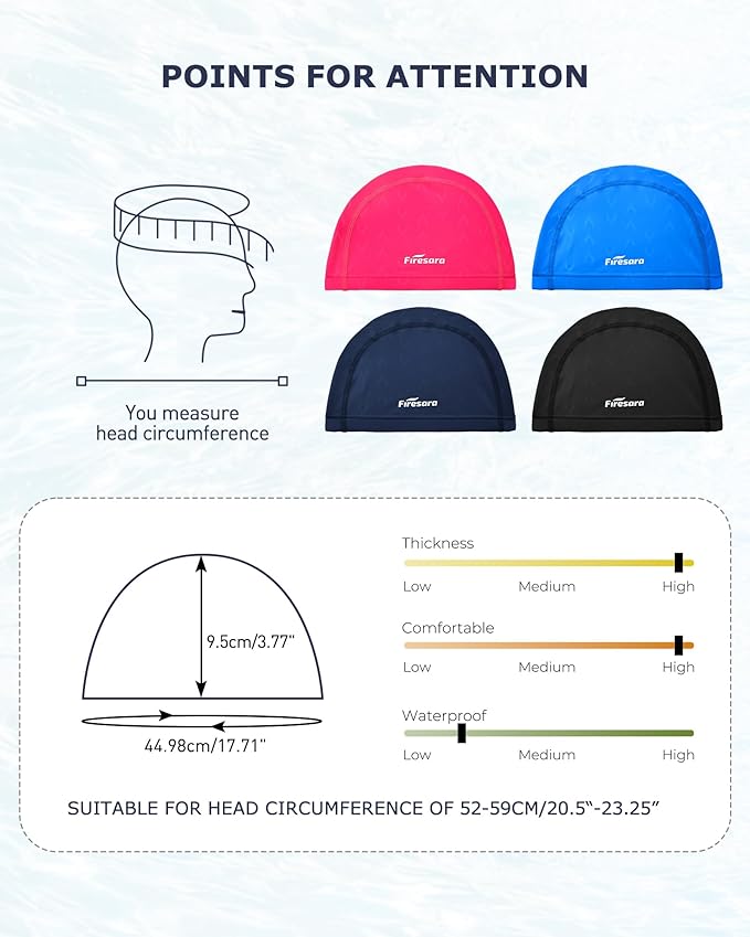 Firesara Fishtail Fabric Swim Cap for Men Women, Breathable High Elasticity Swimming Cap Hair Protection Quick Dry Soft for Long Hair Short Hair, Kids Boys and Girls