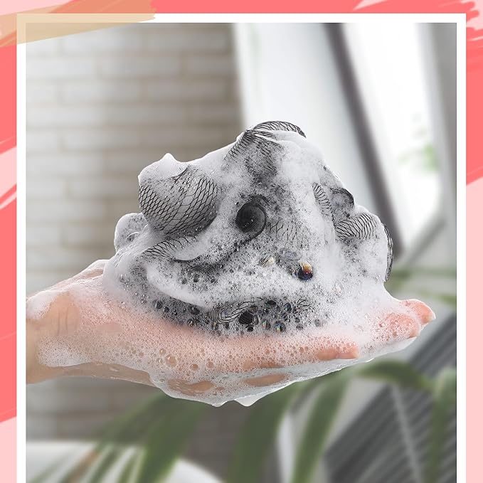 12 Pcs Travel Size Loofah Individually Wrapped, Small Shower Puff Bath Sponge Pouf Ball Bulk Mesh Bath Puff Mini Loofah Sponge with Case Bulk for Shower Care (25g,Fantasy)