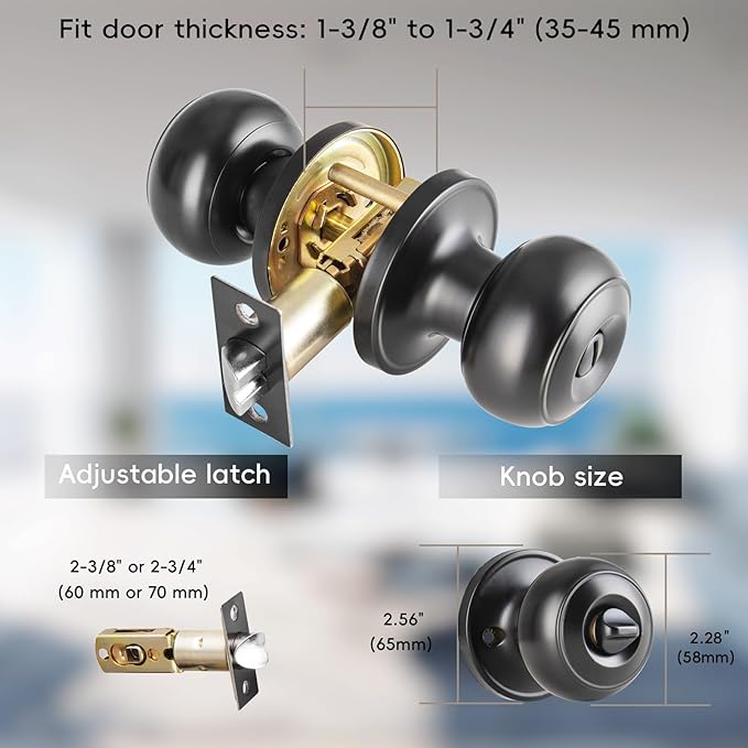 8 Pack Black Door Knobs Interior Keyless, Door Knobs for Bathroom & Bedroom, Matte Black Privacy Door Knob