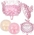 Tioncy 3 Pcs Large Body Powder Puff and Container Valentine's Day gift Powder Container with Puff Crystal Case Soft Washable Reusable Velour Face Body Glitter Wet Dry Makeup(Butterfly,Pink)