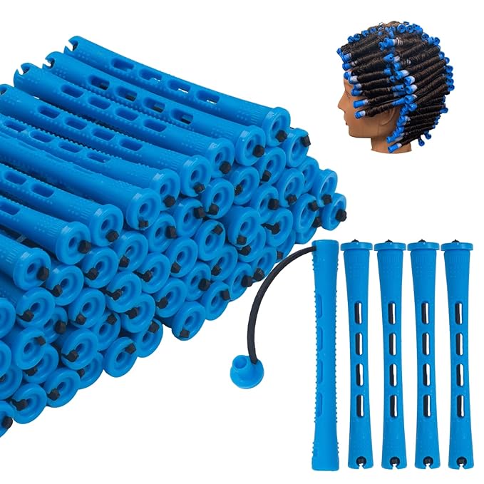 Perm Rods,60 pcs Small Size Rollers for Natural Hair Long Short Hair Styling Tool Curlers 0.35 inch Blue Color
