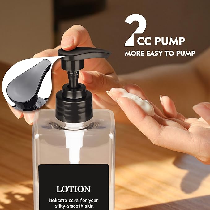 Clear Refillable Plastic Pump Bottle Dispenser Set with Waterproof Labels, Empty Bathroom Soap and Body Wash Dispenser for Shower (Set of 3, 500ML)