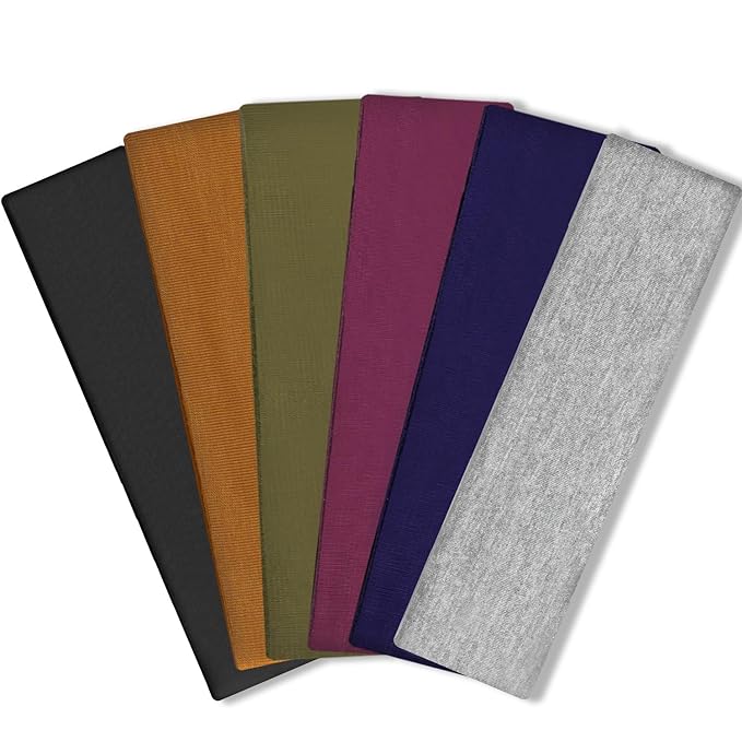 IVARYSS Workout Headbands for Women Non Slip, Premium Stretchy Soft Fabric Head Bands for Women's Hair, Wear for Yoga, Running, Sport, 6 Pack, Solid Color