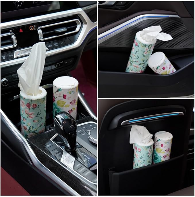 Chic Facial Tissue Holder for Car Cup Holder - Travel Tissue Tubes Box Container (3-ply, 4 Pack, 200 Sheets)