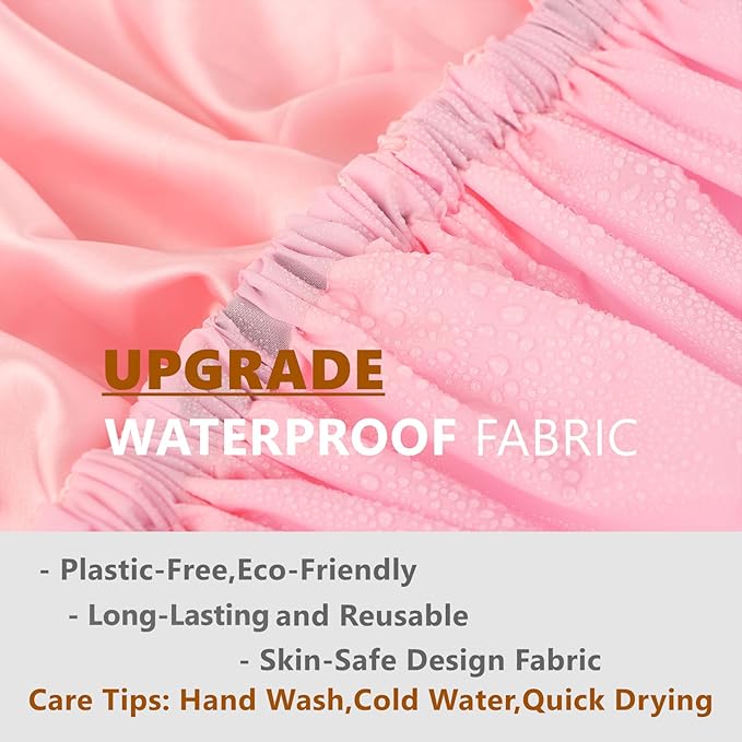 Adjustable Shower Caps for Women Reusable Waterproof Satin Lining Extra Large Shower Cap for Women and Men Long Hair Braids Curly Hair (Xl,Pink)