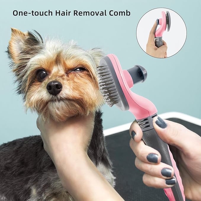 Wisedog Pet Grooming Kit - Nail Clipper Set, Dematting & Hair Removal Combs, Bath Brush, Mitts (Upgraded Pink)