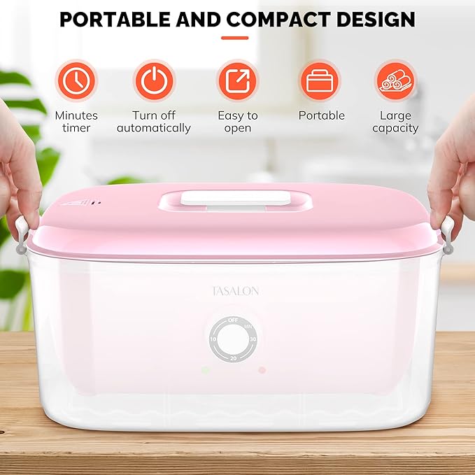 TASALON Hot Towel Steamer for Facials, Hot Towel Warmer Quickly Heats Up in 5 Minutes, Portable Towel Machine Fits 16 Mini Towels, Salon Equipment Towel Warmer for Facials, Spa, Massage, Pink