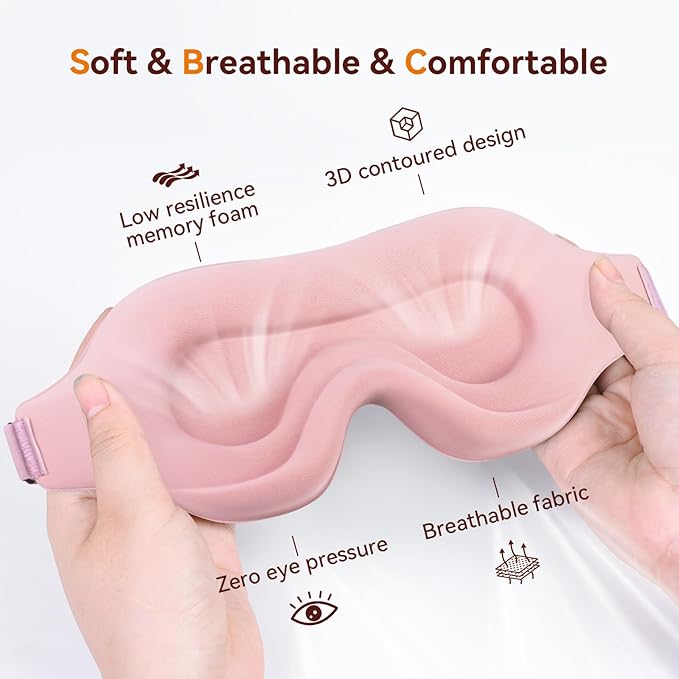 Sleep Mask, EVA BELLE Eye Mask for Men Women, Zero Pressure 3D Sleeping Mask, Cool Super Smooth Light Blocking Soft Eye Shade Cover Memory Foam, Lightweight for Home Travel Use