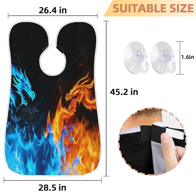 Dragon Water Fire Beard Bib Apron,Beard Hair Catcher,Non-Stick Beard Shave Cape,Shaving Trimming Non-Stick Waterproof Grooming Gifts for Dad Men Him Boyfriend