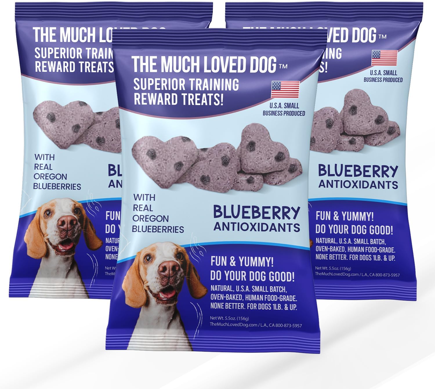 The Much-Loved Dog!™ Blueberry Dog Treats – Natural Biscuits for Small Dogs & Large Breeds – Healthy Puppy Treats for Small Dogs Made in USA, Training Snacks for All Breeds (3 Pack, Blueberry)